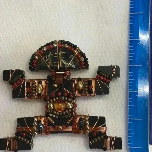 Liztech 2003 Tolima / Panche Brooch Black and Copper Wire Aztec Warrior - Picture 4 of 4